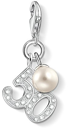 Thomas Sabo Damen Charm-Anhänger Zahl 50 Perle Charm Club 925 Sterling Silber 1241-167-14