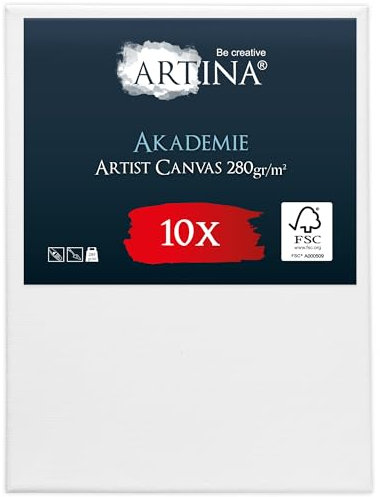Artina FSC® Keilrahmen 10er Set Akademie 60x80 cm – Leinwand Set Maltuch aus 100% Baumwolle Leinwände 280 g/m² - Keilrahmenset Leinwand zum Bemalen für Acryl-, Aquarell-, Ölfarbe uvm