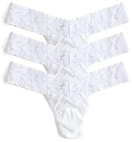 hanky panky Women's 3 Pack Signature Lace Low Rise Thong, White, One Size