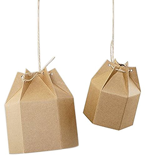 50 Sechskant-Box Kraftpapier Thema Rustikal zwei Maßnahmen (Seil aus Hanf enthalten) PICCOLO