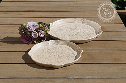 2er Set Tablett Serviertablett Schale Shabby Antik Landhaus Nostalgie