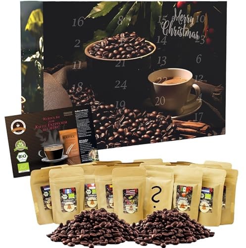 C&T Bio Fairtrade Kaffee-Adventskalender 2025 Ganze Bohnen | 24x Bio & Fair-Trade Kaffees | Biologisch & fair gehandelte Raritäten-Kaffees + Überraschung im Kalender | Adventskalender