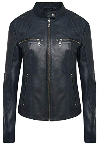PAUL BERMAN Ladies Real Leather Navy Biker Jacket Size 12