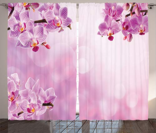 ABAKUHAUS Rosa Rustikaler Vorhang, Orchid Frühling Blütenblätter Spa, Wohnzimmer Universalband Gardinen mit Schlaufen und Haken, 280 x 260 cm, Rosa