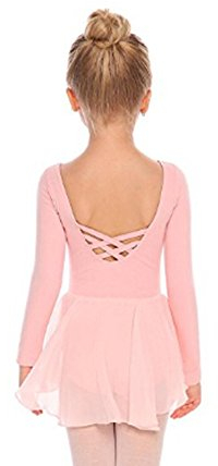 Beyove Mädchen Ballettkleidung Rückenfrei Ballettkleid Baumwolle Langarm Balletttrikot Ballettanzug Kinder Tanzkleid Tanzbody mit Rock Tütü Rosa 120