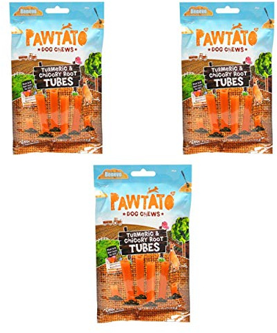 Benevo Pawtato Turmeric & Chicory Root Tubes Dog Chews, 90g - 3 Pack