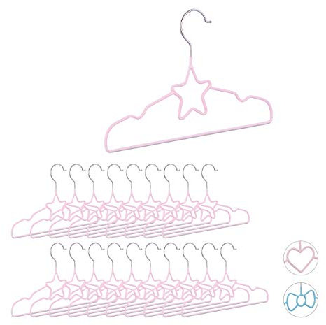 Relaxdays 20 x Kinderkleiderbügel Stern, Drahtbügel, Babybügel, dekorativ & platzsparend, Kinderbügel Metall, 30 cm, Hellrosa