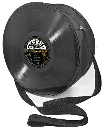 Mancha de Creación - Tasche aus LP-Schallplatten, schwarzem Stoff und Stereo-Design, runde Umhängetasche für Frauen, verstellbarer Griff, Retro, Vintage, Casual