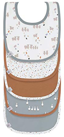 LÄSSIG Baby Kleinkind Lätzchen Set (5 Stk.) Klettverschluss Baumwolle wasserdicht/Value Pack Bib Tiny Farmer Sheep