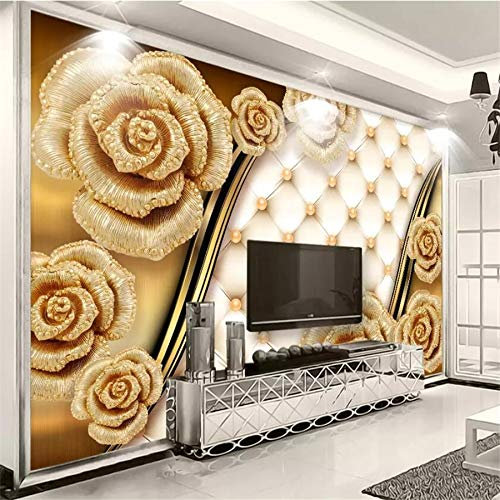 3D Custom Wallpaper 3D Wandbild Luxus Schmuck Gold Rose Soft Tv Hintergrund Wallpaper,90cm(W)×50cm(H)