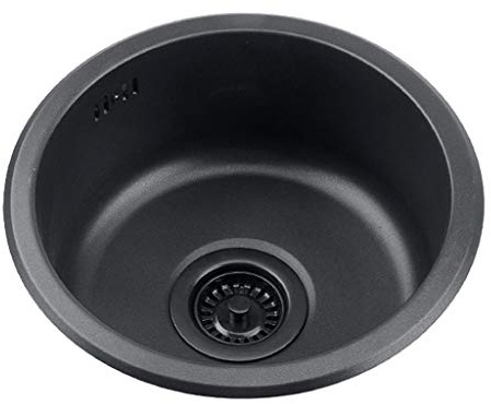 Badvorrichtungen Schwarze Runde Spüle Küche 304 Edelstahlspüle Runde Einzelspüle Badezimmer Runder Waschbecken Waschende Gemüse Und Spülbecken (Color : Black, Size : 35cm|13.8inches)