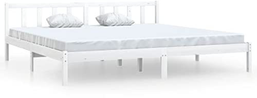 vidaXL Massivholzbett, Holzbett Bett für Schlafzimmer, Bettrahmen Bettgestell mit Lattenrost, Doppelbett Schlafzimmermöbel, Weiß Kiefer 180x200cm