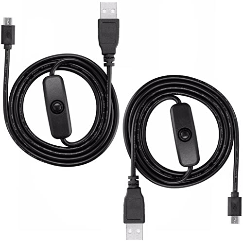 Greluma 2 Pièces Câble d'interrupteur marche/arrêt USB mâle vers Micro USB mâle, câble d'interrupteur d'alimentation Micro USB de 1,5 m/5 pieds pour Raspberry Pi 4