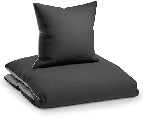 sleepwise “Soft Wonder” - Biancheria da Letto, Extra-comfort, Traspirante, Antipiega, Ipoallergenico, Completo Copripiumino, 2 Pezzi - 140x200cm e 1x 65x65 Federa, Grigio scuro/grigio chiaro