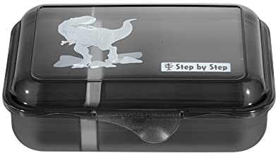 Step by Step Lunchbox „Wild T-Rex Taro“, mit Trennwand und Klickverschluss, spülmaschinenfest, BPA-frei, für Schule und Kindergarten, 0,9L, schwarz