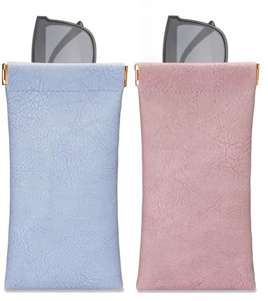 molshine 2Pcs Portable Leather Sunglass Pouch,Soft Eyeglass Case,Eyewear Sleeve for Reading Glasses,Small Sunglasses