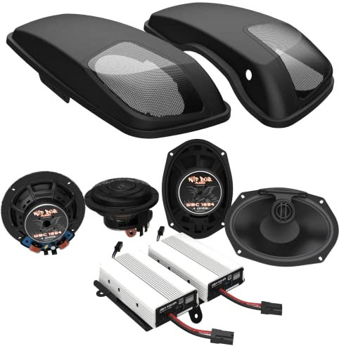 Wild Boar Audio WBA 800.4SG KIT with Dual Amplifiers, 800 Watts RMS Power, 6.5 Front & 6x9 Lid Speakers (4 Pack), Replacement Saddlebag Lids, Fits 2014-2024 HD Motorcycles
