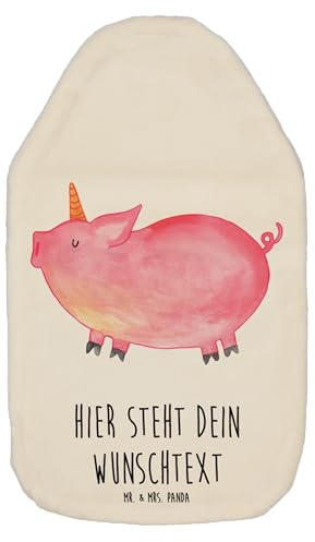 Mr. & Mrs. Panda Personalisierte Wärmflasche Einhorn Schwein - Weiß