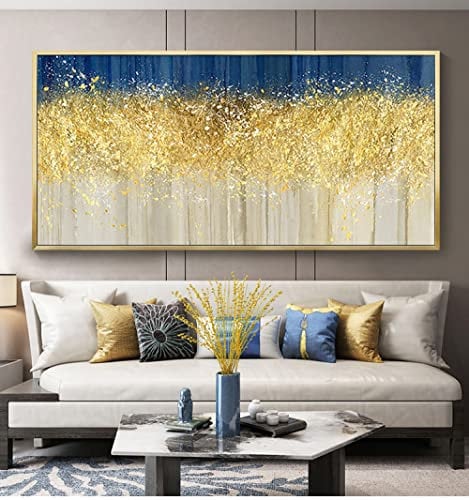 RGVV Handgemalte Acrylbilder Abstrakt,Modernes Extra Großes Wandkunst-Baum des Lebens, Handgemaltes Ölgemälde Auf Leinwand, Originales Goldfolien-Wandgemälde, Rahmenloses Strukturiertes Kunstwerk, F