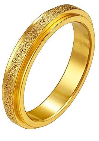 Richsteel Anti-Stress-Ring Mann Drehbar Damen Schmuck Ring Ring Allianz Mann Edelstahl Viking Schmuck Mann Frau 4 mm Breit Farbe Gold Größe 69