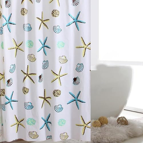 Vllcsla Peva Tenda da Doccia Impermeabile Lavabili, 200x200 cm, 200/220/240 cm Altezza, Tenda Vasca da Bagno Blu Angolare, Antimuffa Tende Doccia, con Occhielli e Ganci, Stella Marina