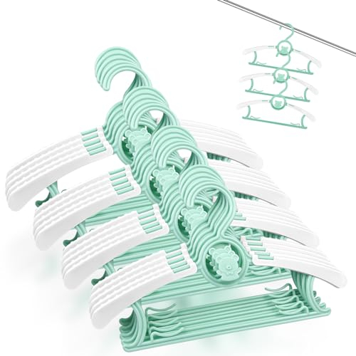Fousenuk Juego de 20 Perchas Infantiles Verde, Perchas Ropa Ajustable para Bebés Plastico Antideslizantes con Ganchos de Osito Apilables, Ahorrar Espacio, para Ropa Infantil, Ropa de Bebé