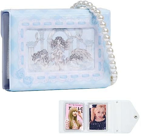 3 Zoll Kpop Fotokartenhalter, Fotoalbum zum Selbstgestalten, DIY Fotobuch 20 Seiten 40 Taschen, Kann als Abschluss Geschenk, Geburtstagsgeschenk Mit einer schönen Perlenkette (blue)