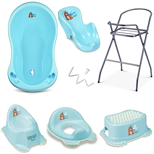 Baignoire bébé avec cadre 7 set TÜV Rheinland testé - baignoire bébé + siège de bain bébé + support + vidange + pot + tabouret + siège de toilette enfants