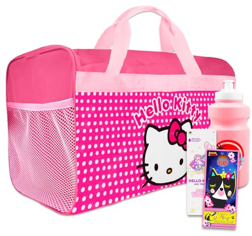Hello Kitty Juego de viaje para niños, paquete de 4 piezas con maleta de mano, botella de agua, calcomanías y más, Hello Kitty Equipaje, Hello Kitty Duffle Bag, Hello Kitty Bolsa de lona, Hello Kitty