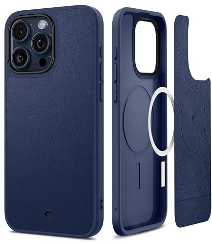 CYRILL by Spigen Kajuk Mag Case Compatible with iPhone 15 Pro Max (2023), Premium Vegan Leather Case [Compatible with MagSafe] - Navy