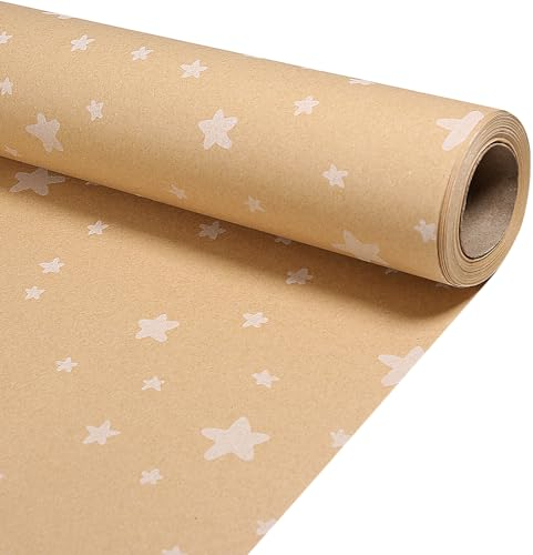 Weihnachtliche Geschenkpapierrolle, vollständig recyceltes Kraftpapier, 43 cm x 15 m, weißer Stern