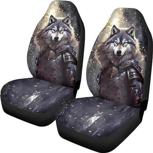 ZIATUBLES Wolf Print 2 stücke Auto Sitzbezüge Fahrzeug Eimer Sitzbezug Atmungsaktive Dehnbare Sitzbezüge Universal Fahrzeug Sitzschoner Sitzbezüge