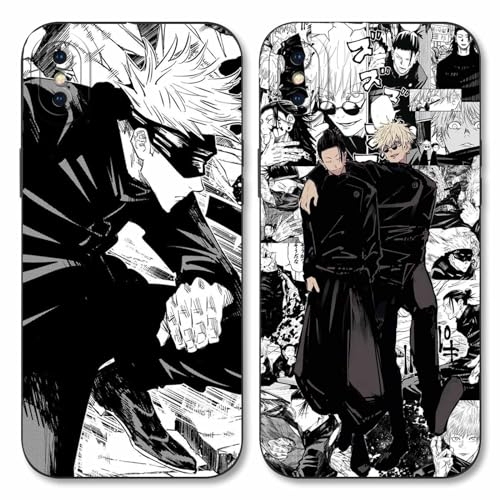 2 Stück Handyhülle für Apple iPhone X/iPhone XS Hülle 5.8'', Anime Motiv Gojo Satoru Itadori Yuji Manga Muster Schutzhülle Jungs Case Schutz der Linse Design Cover Stoßfest, Schwarz1