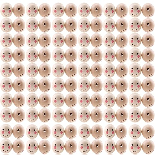 LMOGWL 60pcs20mm Holzperlen mit Smiley Gesicht, runde Holzperlen mit Löchern, natürliche Holzperlen, runde Holzperlen für DIY Armbänder, Halsketten, Kunsthandwerk und Schmuckherstellung (4-5mm Löcher)