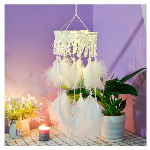 Yurosiay Feder Traumfänger Handgemachte Spitze Dreamcatcher Mit Federn Prinzessin Stil Gewebte Spitze Wandbehang Traumfänger Romantische Feder Dream Catchers für Schlafzimmer Weiße 15×60cm