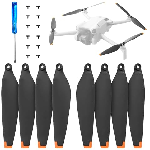 DERAY | Propeller für DJI Mini 4 Pro Drohne, TPU Gummi Spitze, Fly More Combo, leise ersatzpropeller 8 Stück / 4 Paar