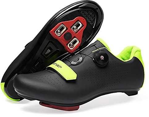 ARTVEP Fahrradschuhe Herren Damen Rennradschuhe MTB Radschuhe Kompatibel mit Look SPD SPD-SL Delta Lock Pedal Reitschuhe Peloton Schuhen Grün Schwarz EU 43