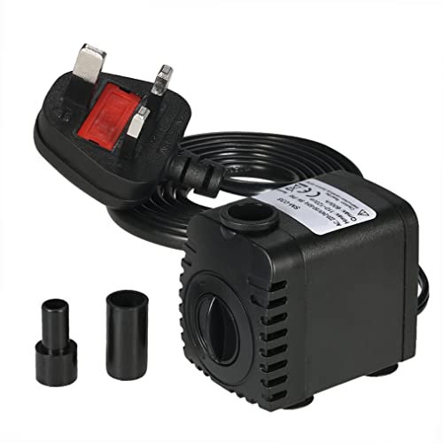 Water Pump, 600L/H 8W Submersible Water Pump for Aquarium Tabletop Fountains Pond Water Gardens and Hydroponic Systems with 2 Nozzles AC220-240V