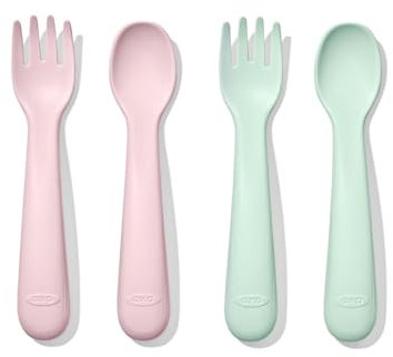 OXO Tot Plastic Fork and Spoon Set - Opal and Blossom