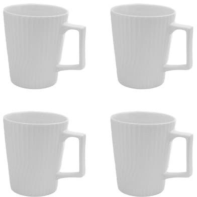 INTIRILIFE 4x Kaffee Tasse in Weiß mit 400 ml Füllmenge - 12.5 x 7.1/9.4 x 10.5 cm - Tee Tasse mit gerilltem Muster, Becher mit Henkel, Trinkbecher für Kaffee, Tee, Milch, Kakao und vielem mehr