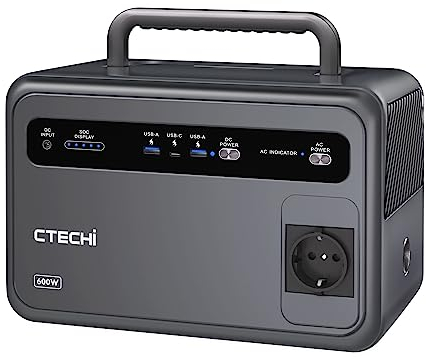CTECHi Centrale Elettrica Portatile 600W, LiFePO4 Batteria Backup 384Wh, Generatore Solare per Viaggi, Campeggio, Emergenze, CPAP e Casa