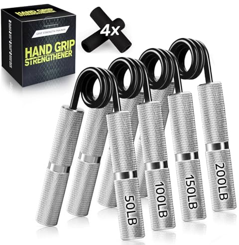 UUJOME Hand Gripper Strengthener Set 4pcs (50lb+100lb+150lb+200lb) - Metal Grip Strength Trainer Slip Resistant - Grip Trainer Forearm Strengthener for Muscle Building, Hand Sensitivity Training