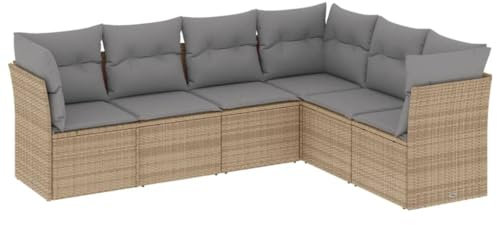 vidaXL Garten Sofagarnitur mit Kissen 6-TLG., Gartenmöbel Gartengarnitur, Sitzgruppe Sitzgarnitur, Lounge Sofa Garnitur Terrasse, Beige Poly Rattan