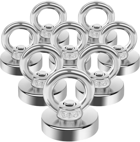 MIN CI Neodym Magnete Extra Stark 25kg（55lbs）, 25mm Magnethaken Extra Stark Zugkraft Ösenmagnet Magnet Haken, Rund Magnet mit Loch Magnetisch Haken für Grill Decke Topfmagnet 8pcs