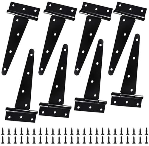 HEIYUET 8 Stück 15cm T Scharniere Schwarz, 6 Zoll Schwerlast Türscharniere mit Schrauben, Dreieck Scharnier T-Förmige Scharniere, Gartentor Scharnier für Holztüren, Scheunentore, Schuppentore