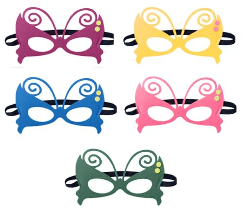 Teegxddy maschera a farfalla,gadget compleanno bambini,5 pezzi maschere per bambini a forma di animali, per feste in maschera, feste di compleanno, Natale, Halloween