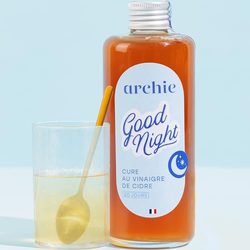 Archie, Cure Good Night, Vinaigre de cidre - Melatonine, Melisse, Passiflore. Sommeil, Digestion, Stress, Sérénité. Made in France. Cure de 20 jours.