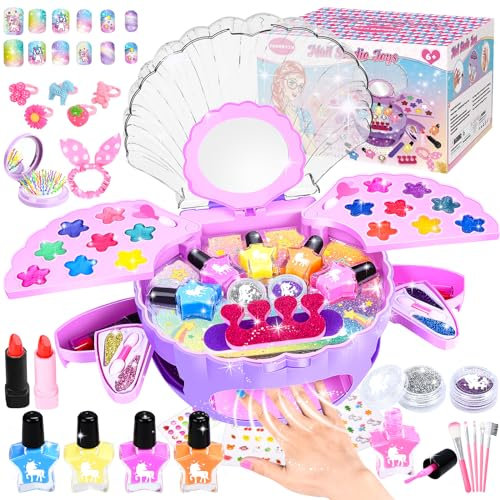 Herenear Nail Studio Children, Gifts for Girls, Nail Polish Set, Makeup Case Girls, Nail Design Children Girls, Nail Dryer Children Girls for Birthday, Christmas, 6 7 8 9 11 12 Years (Purple)