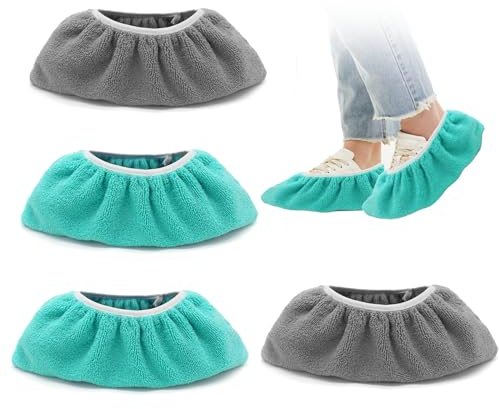 4 piezas de zapatillas Mop para el suelo, cubreescobas reutilizables para limpiar, paño de microfibra altamente absorbente, lavable hasta 60 °C