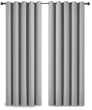 Yorkshire Bedding Blackout Eyelet Curtains for Bedroom 66x72 Inch Super Soft Thermal Insulated Light Grey Curtains Darkening Panels + 2 Tiebacks